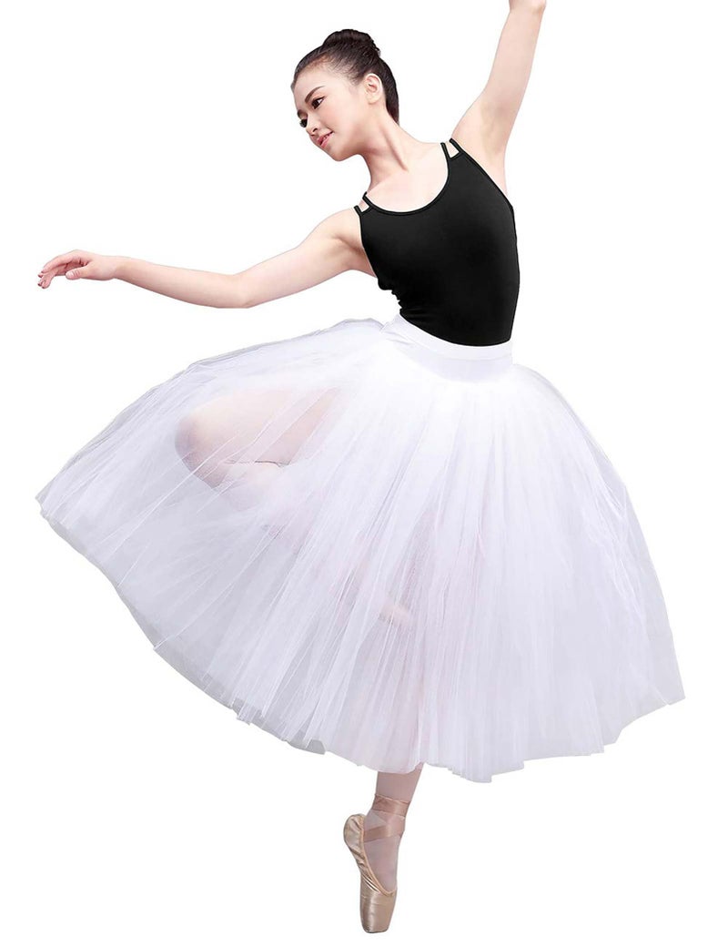 Daydance White Women Ballet Tutu Long Tulle Dance Skirt with Underpants for Performance - Image 1